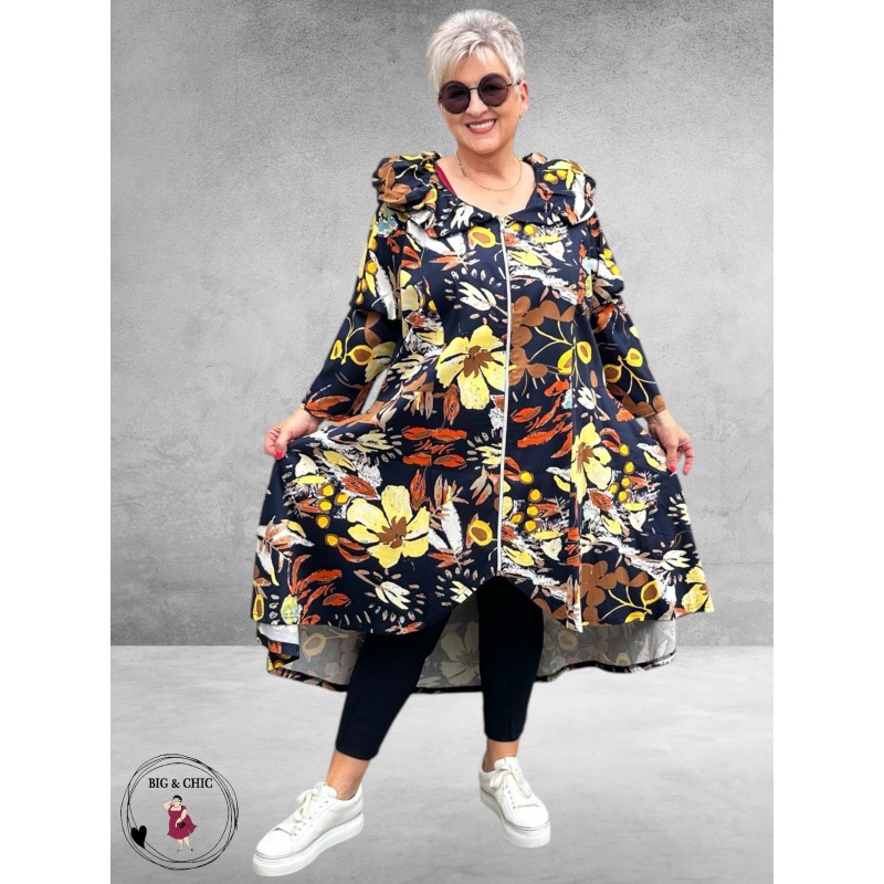 AKH Jas High/Low Blauw/Flowers