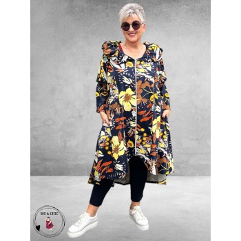 AKH Jas High/Low Blauw/Flowers