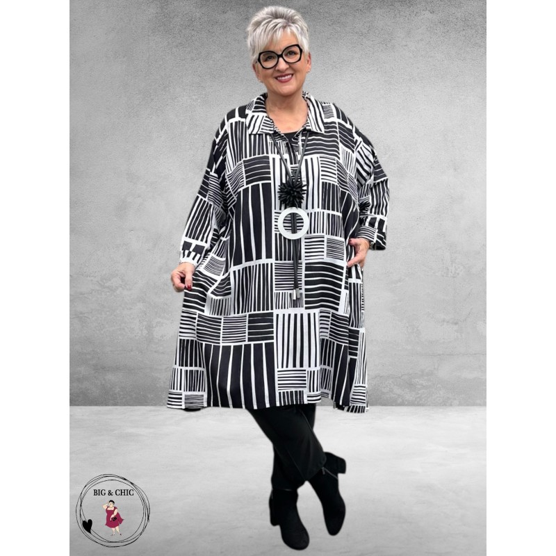 AKH Blouse/Jurk Cherry A-Lijn Zwart/Wit