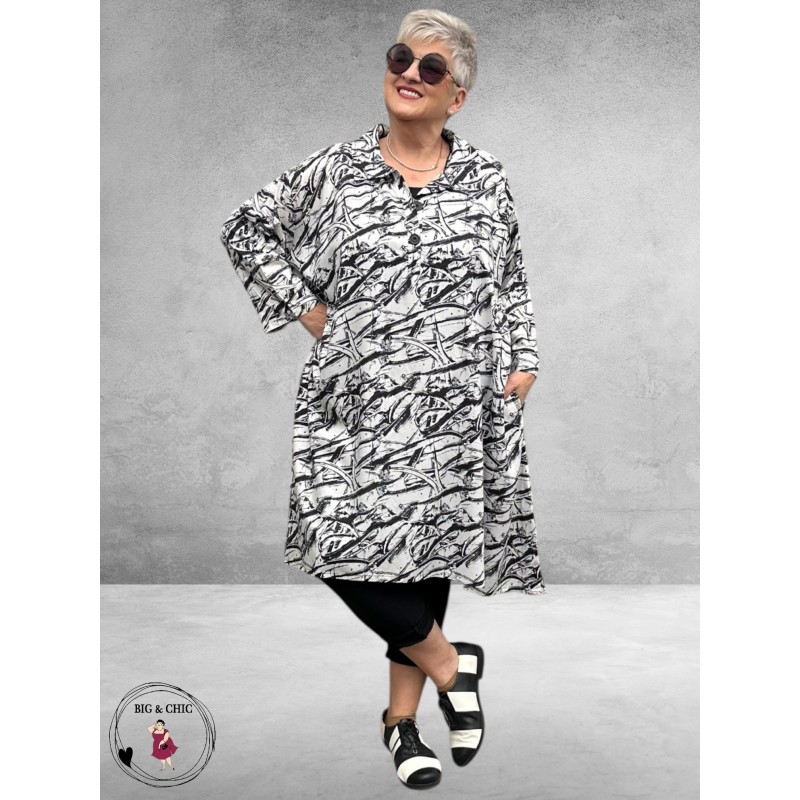 AKH Blouse/Jurk  Kreidstreep  Zwart/Wit