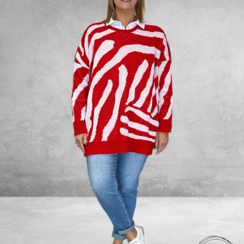AKH Trui  Lang  Zebra Rood -Wit 