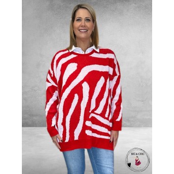 AKH Trui  Lang  Zebra Rood -Wit 