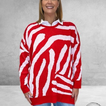 AKH Trui  Lang  Zebra Rood -Wit 