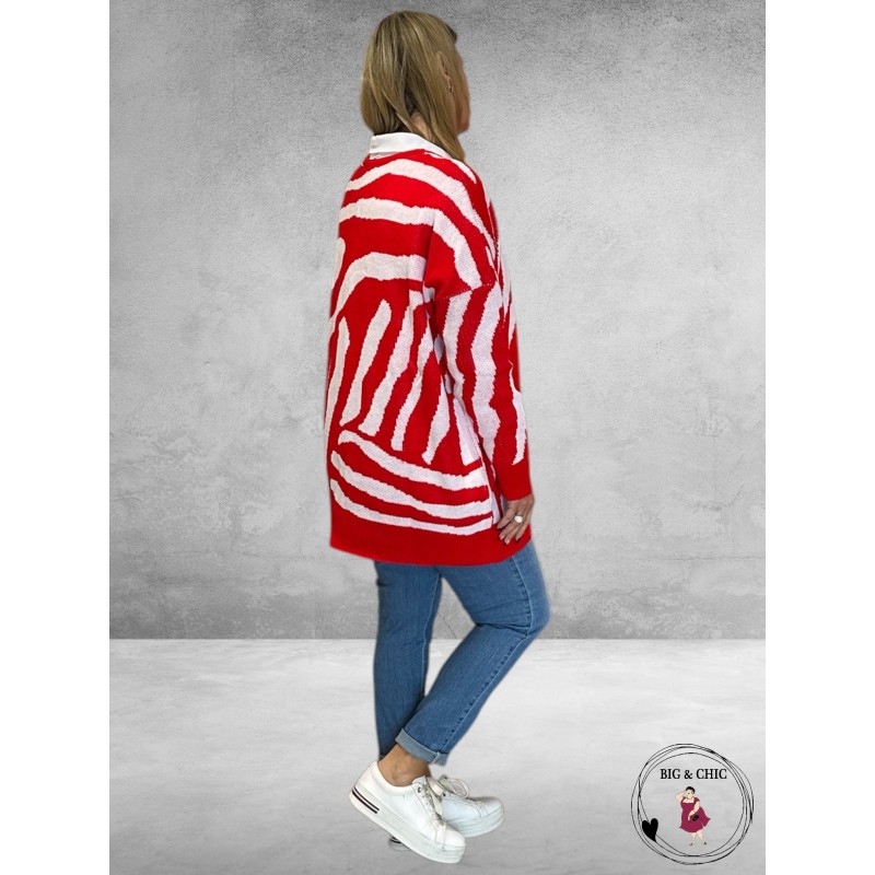 AKH Trui  Lang  Zebra Rood -Wit 