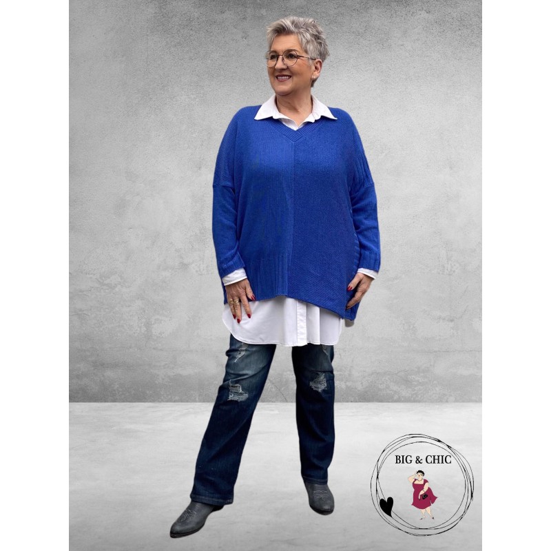 AKH TRUI Katoen V-Hals Royalblauw