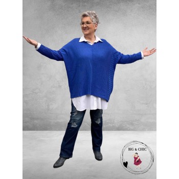 AKH TRUI Katoen V-Hals Royalblauw