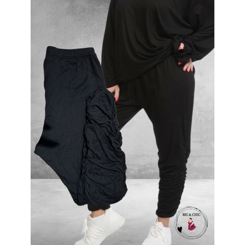 AKH Legging-Broek Met Smock Plooien ZWART