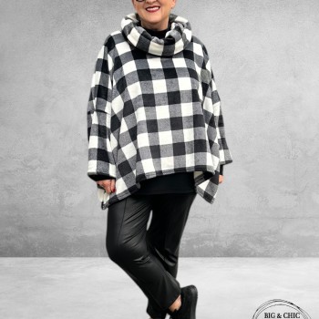 AKH Wijd Shirt Fleece Ruiten Zwart-Grijs-Wit