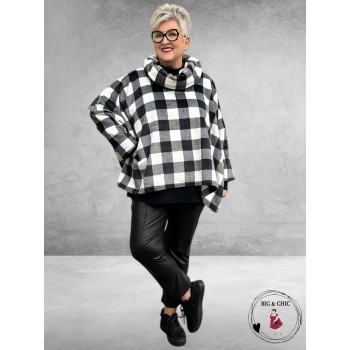 AKH Wijd Shirt Fleece Ruiten Zwart-Grijs-Wit