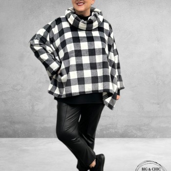 AKH Wijd Shirt Fleece Ruiten Zwart-Grijs-Wit