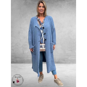 AMANDINE Vest Bouclè Lang Blauw