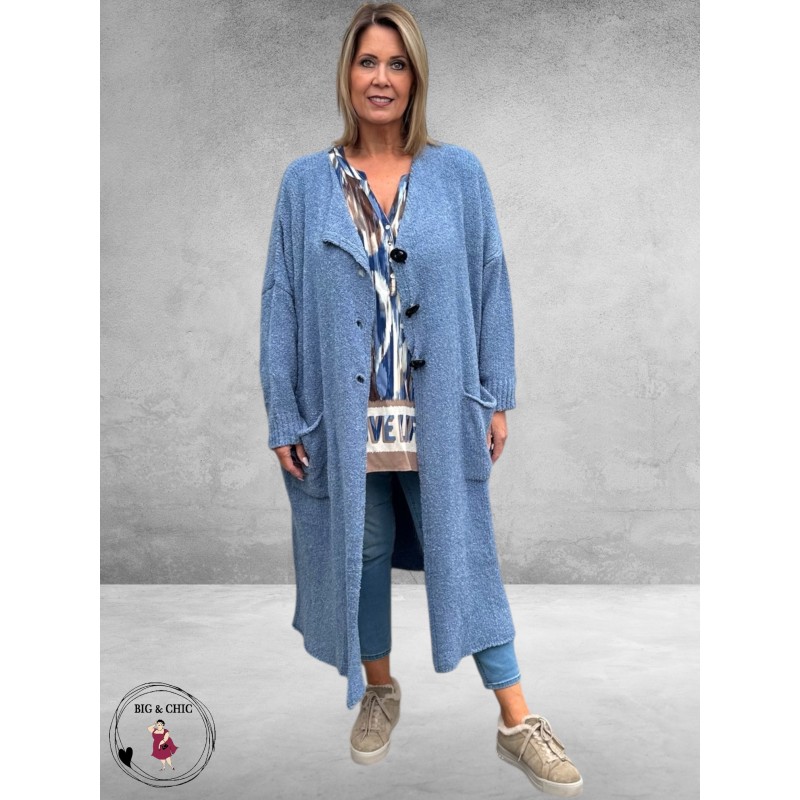 AMANDINE Vest Bouclè Lang Blauw