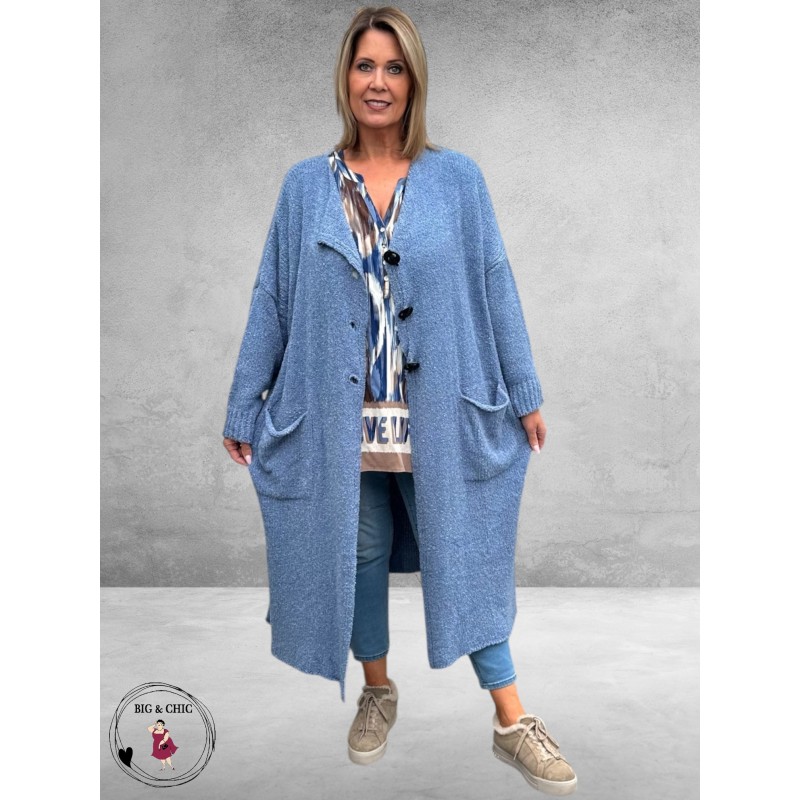 AMANDINE Vest Bouclè Lang Blauw