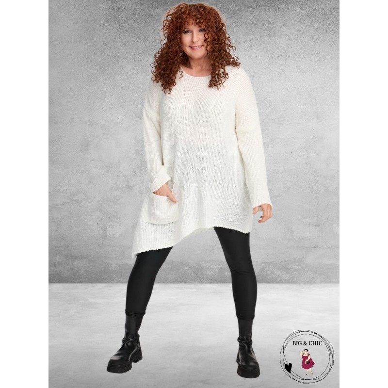 AMANDINE Trui A-symetrisch Bouclé Ecru