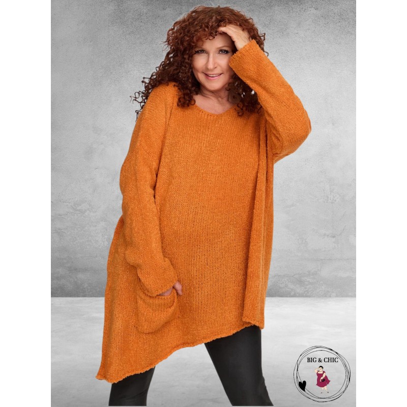 AMANDINE Trui A-symetrisch Bouclé Oranje