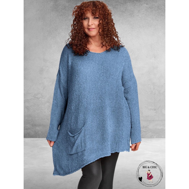 AMANDINE Trui A-symetrisch Bouclé Blauw