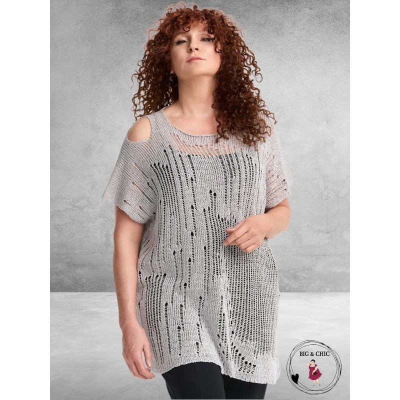 AMANDINE Luxe Trui Met Schouderdetail Lichtgrijs