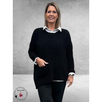 AMANDINE Trui A-symetrisch Bouclé Zwart 