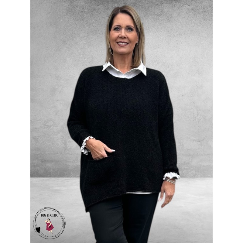 AMANDINE Trui A-symetrisch Bouclé Zwart 