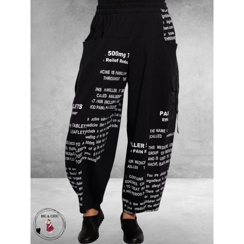 CHALONA Ballonbroek Zwart Met Grijze Tekst