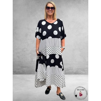 DIVAS PLANET Maxi Stroken Jurk Zwart-Wit