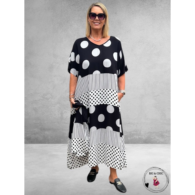 DIVAS PLANET Maxi Stroken Jurk Zwart-Wit