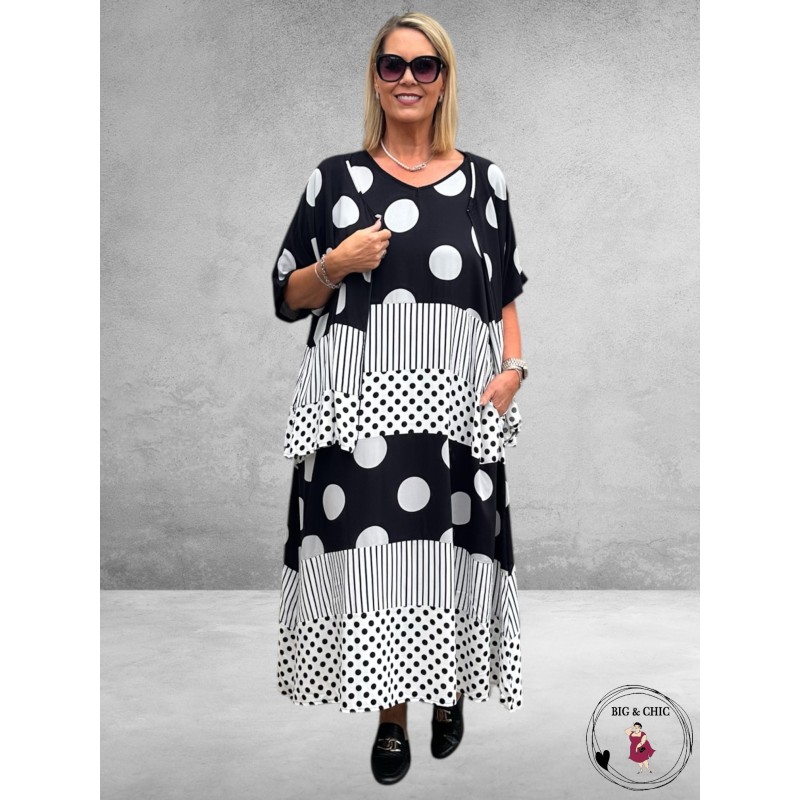 DIVAS PLANET Maxi Stroken Jurk Zwart-Wit