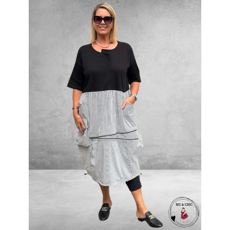 DIVAS PLANET Midi Jurk Grijs-Wit