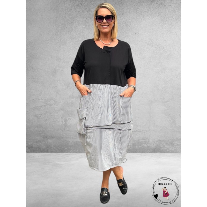 DIVAS PLANET Midi Jurk Grijs-Wit