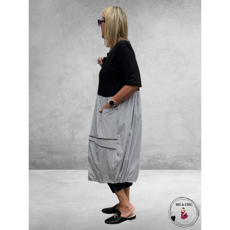 DIVAS PLANET Midi Jurk Grijs-Wit