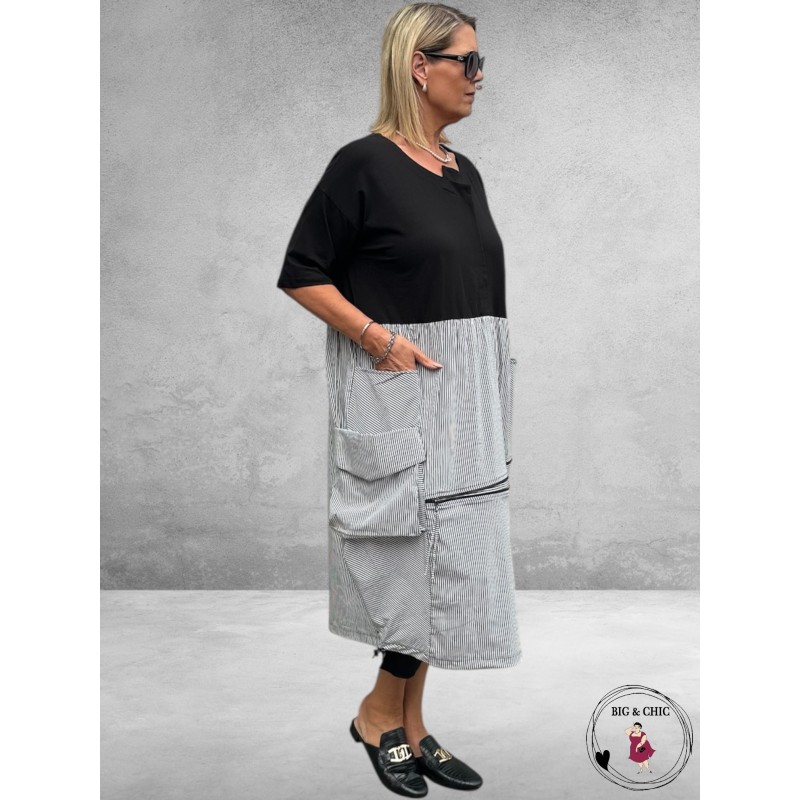 DIVAS PLANET Midi Jurk Grijs-Wit