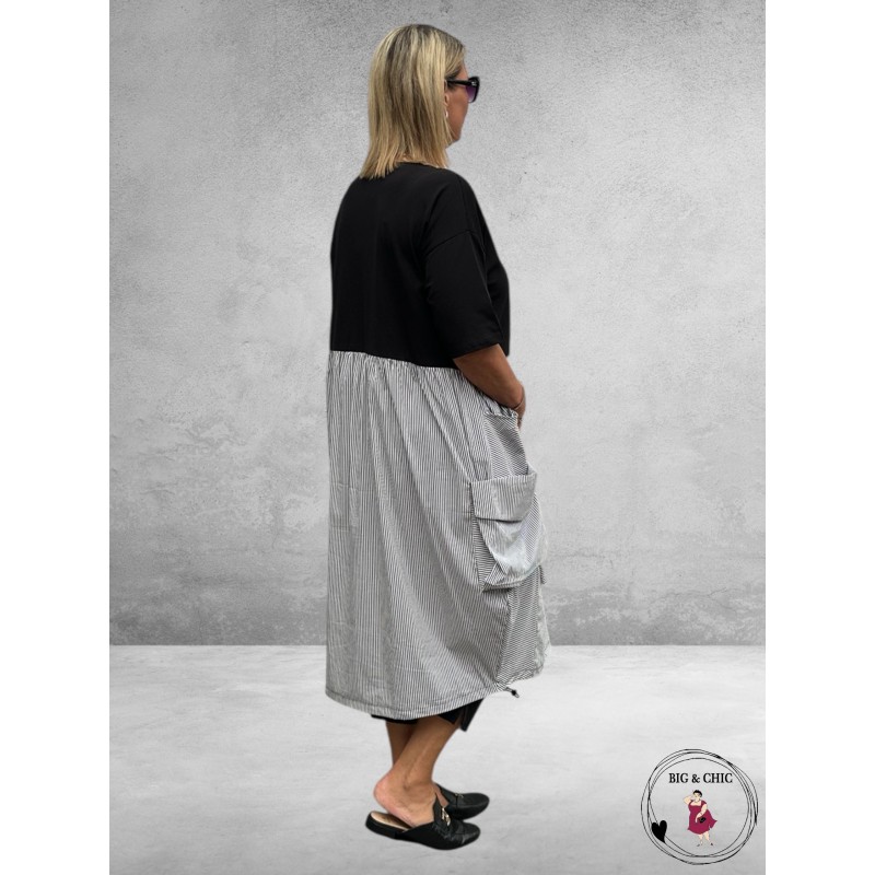 DIVAS PLANET Midi Jurk Grijs-Wit