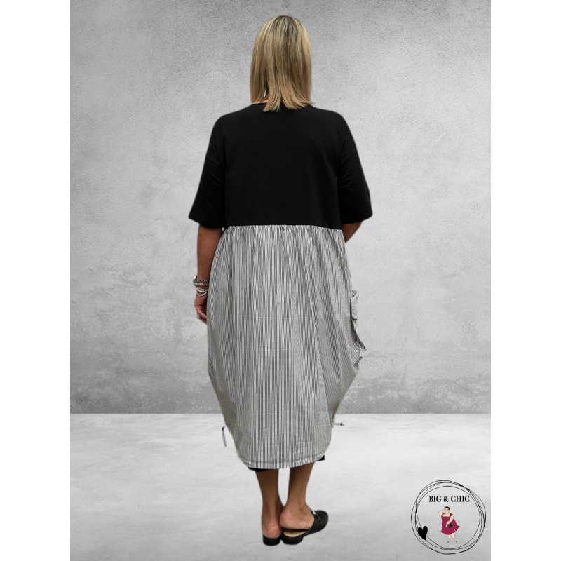 DIVAS PLANET Midi Jurk Grijs-Wit