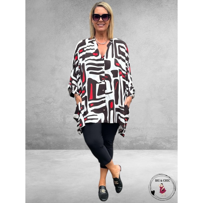 DIVAS PLANET Blouse Wit/Rood/Bruin