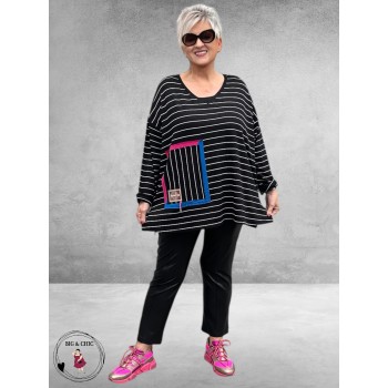 DIVAS PLANET Shirt  Zwart-Wit Streepjes 