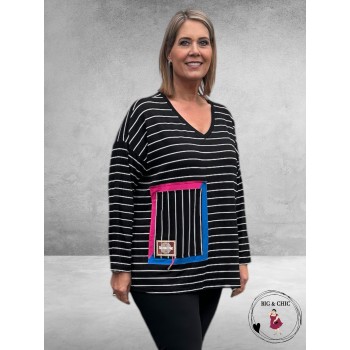 DIVAS PLANET Shirt  Zwart-Wit Streepjes 