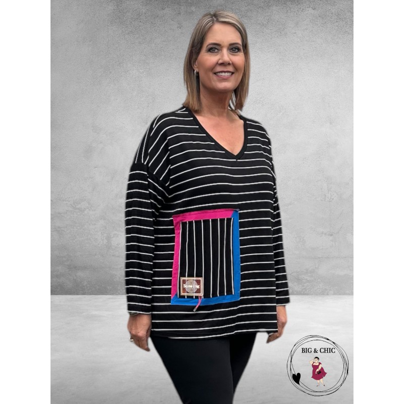 DIVAS PLANET Shirt  Zwart-Wit Streepjes 