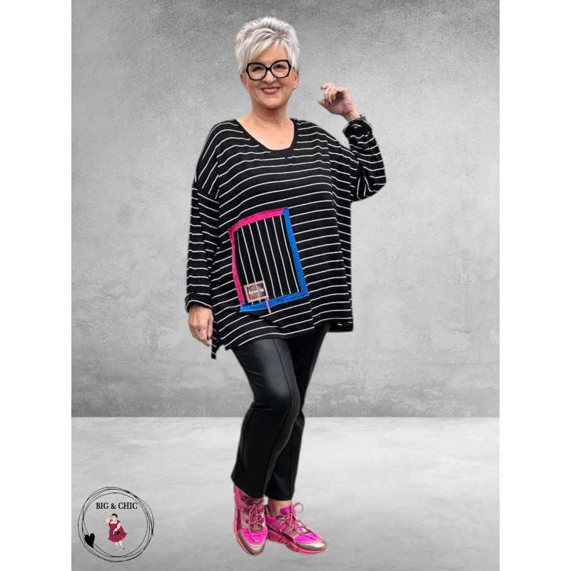 DIVAS PLANET Shirt  Zwart-Wit Streepjes 