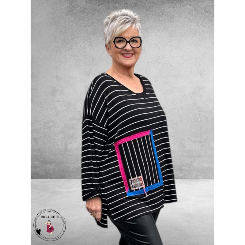 DIVAS PLANET Shirt  Zwart-Wit Streepjes 