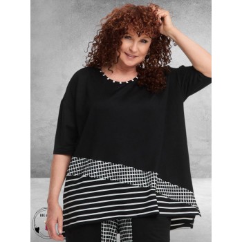 DYB Shirt Zwart/Wit Streep/Blokjes