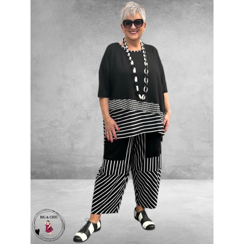 DYB Shirt Zwart/Wit Streep/Blokjes