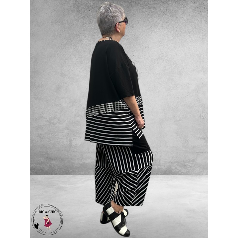 DYB Shirt Zwart/Wit Streep/Blokjes