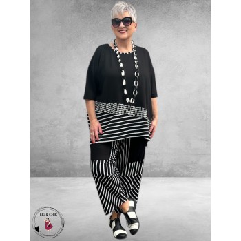 DYB Shirt Zwart/Wit Streep/Blokjes