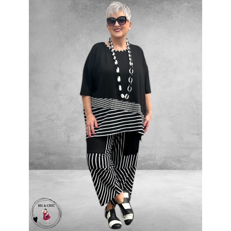 DYB Shirt Zwart/Wit Streep/Blokjes