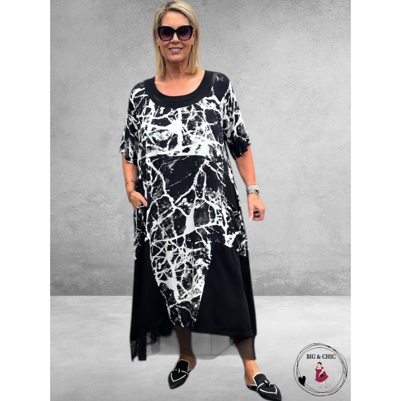 DIVAS PLANET Jurk Zwart/Wit Marmer