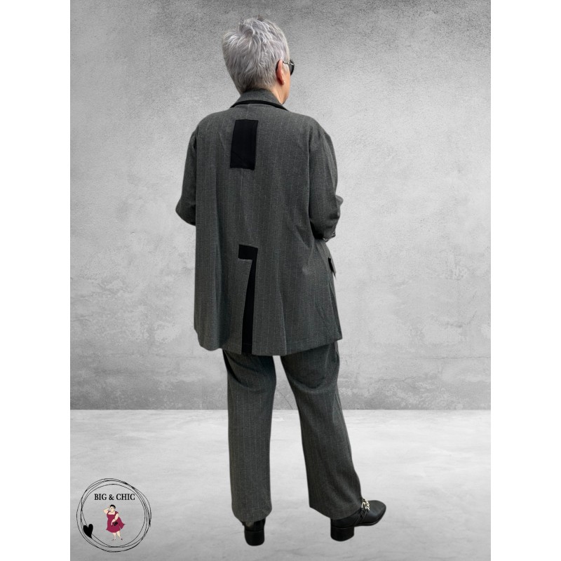 DYB Tweedelig Broek-Blazer Pak Grijs Strepen