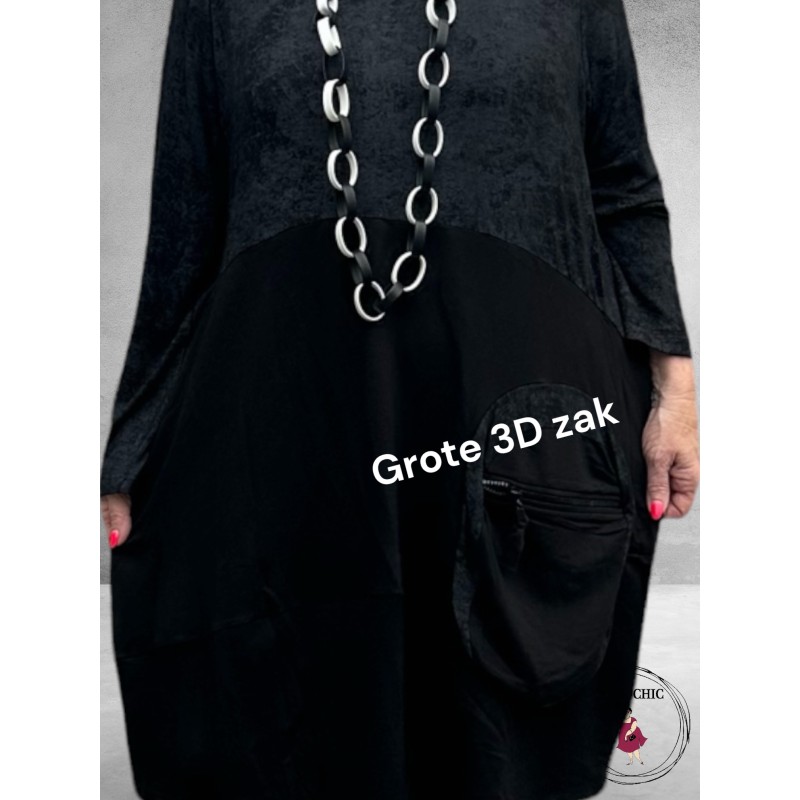 DYB Tuniek -Jurk Zwart-Grijs 3D Zak