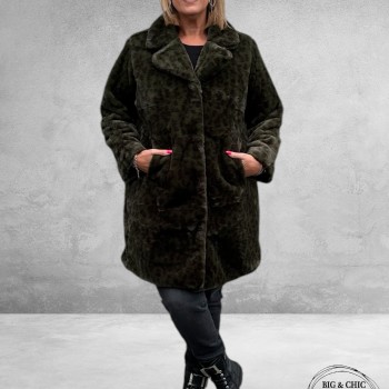 ETAGE PLUS Jas Fake Fur Groen Luipaard