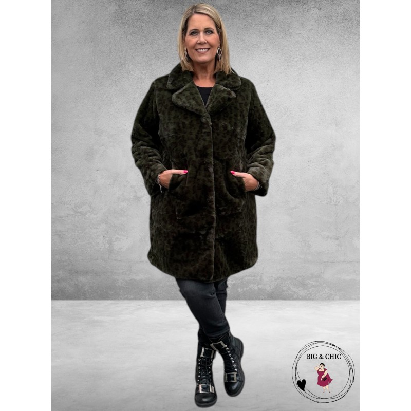 ETAGE PLUS Jas Fake Fur Groen Luipaard