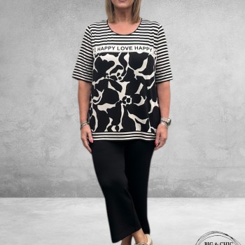 VIA APPIA DUE T-Shirt Happy Bleu Creme/Zwart